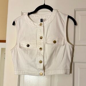 H&M White Denim Vest with Gold Buttons